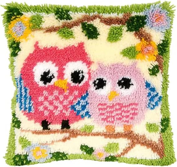 GemJelry ラッチフックキット 大人用 子供用 DIY 動物 フクロウ 枕カバー 初心者 クロスステッチキット プリント済み キャンバス地 かぎ針編み 刺繍 フッキングキット ソファ ホームデコレーション 17インチ x 17インチ
