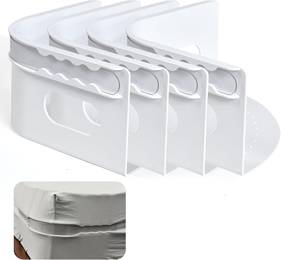 Bed Sheet Holder, Fitted Sheet Clips with Lock Strips - Heavy Duty Bed Sheet Corner Fastener Keep Sheets Firm & Tight, Bed Sheet Holder Straps Fit Any Bed, No More Loose Sheets, Easy Installation