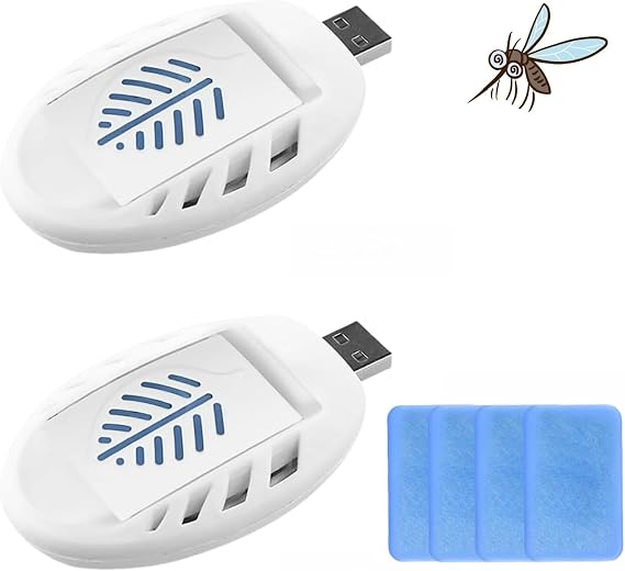 2PCS USB Mosquito Repellent Plug In,Indoor Insect Repellent Plug In,Portable USB Mosquito Ki/ller with 120 Repellent Tablets,Insects Repellent for Travel,Electric Mosquito Repeller for Indoor Outdoor