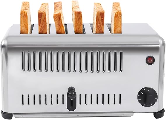 6 Slot Commercial Toaster - 6 Slice Wide Slot Stainless Steel Toaster for Restaurant and Home Kitchen, One-Piece Molding Process (1680W 110V)