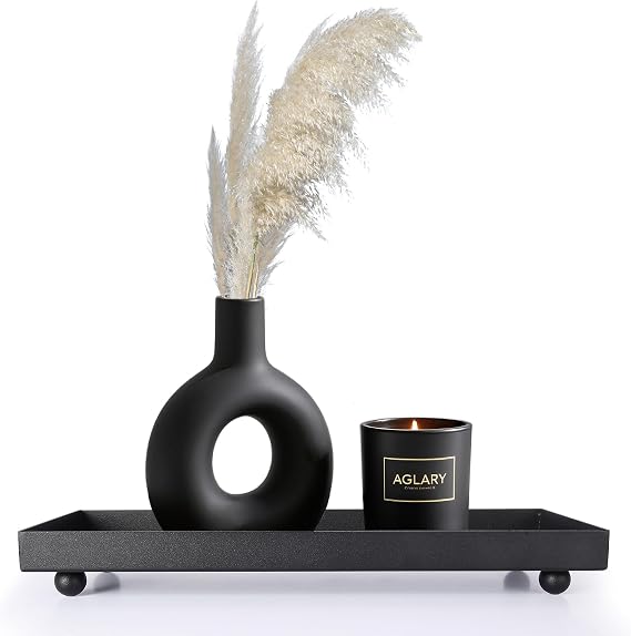Rectangle Black Matte Metal Tray, Suit for Candle Holder, Vanity Decor Projects, Bathroom Toilet Tank Tray, Perfume or Jewelry Storage, and Coffee Table Centerpiece-Mini