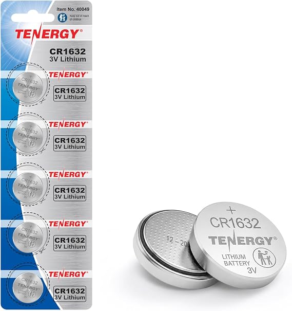 Tenergy CR1632 3V Lithium Button Cell, for Watches, Key Fobs, Calculators, Medical Devices, and More, 5 Count (Pack of 1)