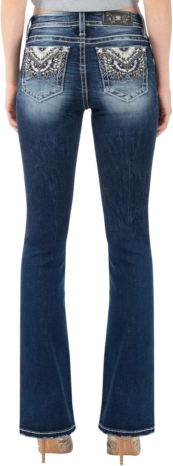 Miss Me Women's Mid Rise Enlightening Wings Bootcut Jeans