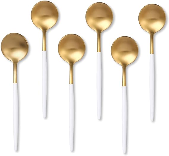 White Gold Coffee Spoons Set,Stainless Steel Teaspoons of 6,Espresso Spoons 5.11 inch,Demitasse Dessert Scoop,Small Tea Scoop Mini for Stirring,Matte Finish,Dishwasher Safe