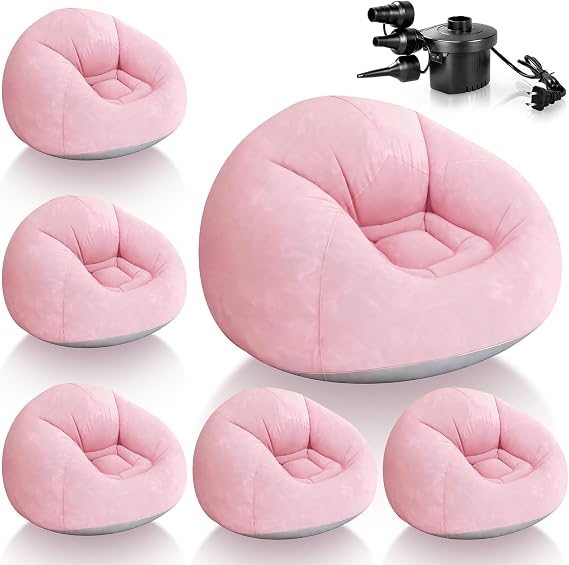 6 Pcs Inflatable Bean Bag Chairs with Electric Air Pump Inflatable Chairs Blow up Couch Folding Portable Inflatable Lazy Sofa for Movie Night Living Room Outdoor Camping (6, Pink)