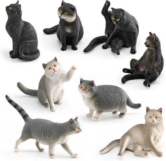 8PCS Cat Figurines, 1 12 Scale Dollhouse Accessories Plastic Cat Figures Realistic Kitten Toys, Cat Cake Toppers Doll House Accessories and Furniture 1 12 Scale Dollhouse Furniture