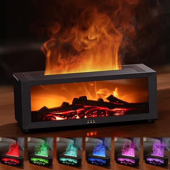 Fireplace Diffuser, Upgrade 7 Colours Flame Diffuser, 150ml Fireplace Flame Light Humidifier with Timer and Waterless Auto Off, Aromatherapy Diffuser for Home, Office, Bedroom