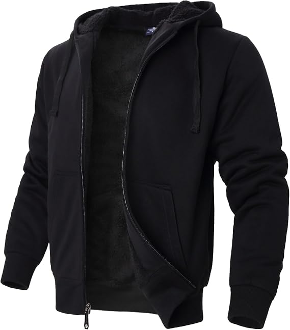 LeeHanTon Sherpa Lined Hoodies for Men Heavyweight Full Zip Up Sweatshirt Thick Fleece Winter Warm Work Jackets Plus Size