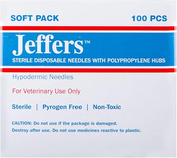 ジェファーズ ポリハブ 獣医用針 100本パック – 注射用滅菌皮下注射針 ルアーロック & スリップシリンジ– 牛、ヤギ、ペット、家畜、獣医用医療ラボ用品 - 25ga x 0.68インチ