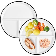 2 Pcs Portion Control Plates, 8" Ceramic Divided Plate for Adults, Round Porcelain Dinner Diet Plate, White Ceramic Plates for Balanced Meals, Diabetes and Weight Loss Diet