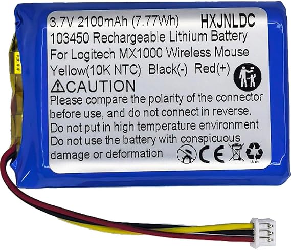 DC 3.7v 103450 2100mAh Rechargeable Lithium Polymer Battery for Logitech MX1000 MX-1000 M-RAG97 Wireless Bluetooth Mouse 190247-1000, 190247-B000, L-LB2, NTA2253
