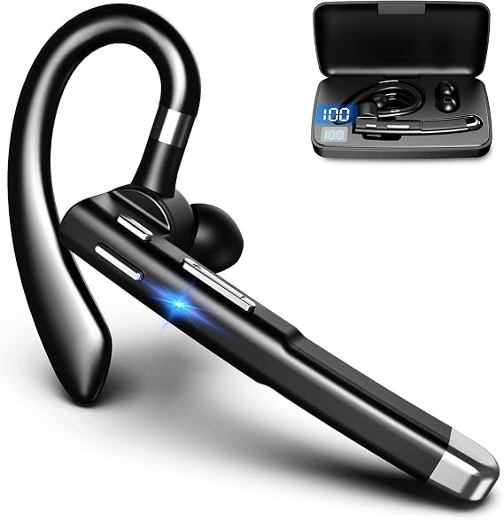 Hsility Bluetooth Headset For Cell Phones 180Hrs Standby Time With LED Charging Case 270 Degrees Rotatable Mic Hands Free Touch Control and Bluetooth 5.1 Version
