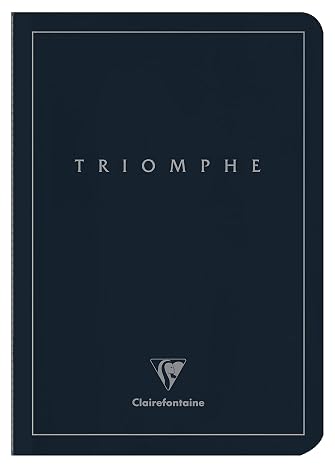 Clairefontaine 37126C Collection Triomphe PLATINUM A Deep Blue Sewn Notebook - A5 14.8x21 cm - 96 Lined Pages - 90 g Ivory Paper - Matte Coated Card Cover with Silver Marking