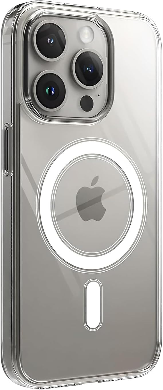 Minesk iPhone 15 Pro için Magsafe ile Uyumlu Şeffaf Kılıf Kristal Berraklığında Materyal Polikarbonat Arka Kısım ve Silikon Kenarlar Wireless Kablosuz Şarj Destekli Kılıf Kapak (15 Pro)