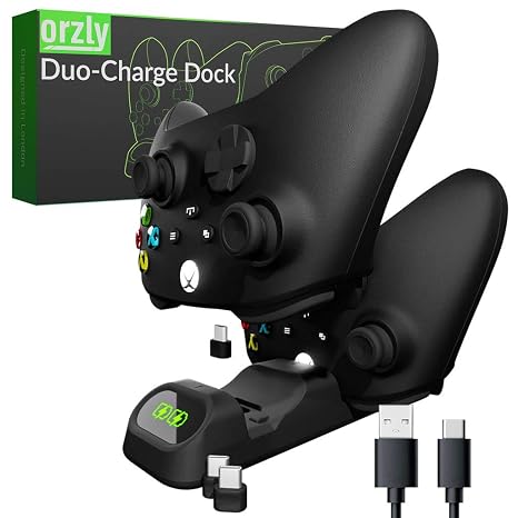 Orzly Xbox Series X|S Controller Charger Twin Docking Station USB Type-C Controller Stand for Xbox Series X|S, PlayStation 5, Stadia & Nintendo Switch
