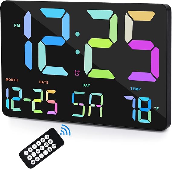 Sukeen 11.5 Digital Clock Wall Clock，Large Digital Wall Clock w/ Remote Control，Digital Alarm Clock w/ Date，Day，Temperature，Colour Figures,12/24H，Wall Clocks Living Room Office School Gym (GH0717)
