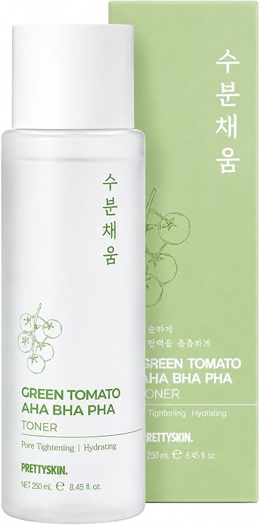 PRETTYSKIN Moisturizing Facial Toner-Gentle Exfoliating & Moisture Boosting Formula Tomato Extract + Vitamins B, D for Smooth, Supple Skin 8.45fl.oz (250ml) (Green Tomato AHA BHA PHA)