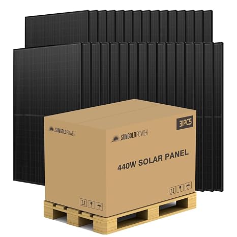 SUNGOLDPOWER N-Type 440W Solar Panel 31PCS,16BB Monocrystalline Grade A Cell,Black,IP68,for 12V/24V/48Vdc Energy Storage in Home,RV,Farms,on/Off-Grid System UL61730 CEC Listed(13640W)