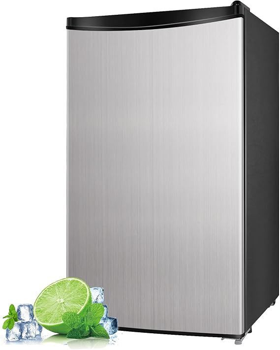DSF Compact Refrigerator, 3.2 Cu.Ft Mini Fridge with Freezer, Single Door, Energy Saving, Low Noise, Low-frost Mini Fridge for Bedroom, Office, RV or Dorm with Crisper Drawer, Silver - MVSFR321