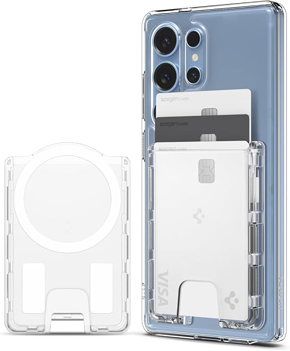 Spigen for MagSafe Wallet, Holds 3 Cards, Ultra Hybrid MagFit | For Galaxy S26-S24 Series, Z Fold 8 Ultra, Fold 7 with Magnetic Case & Pixel 11-10, iPhone 17-12 Series - Crystal Clear