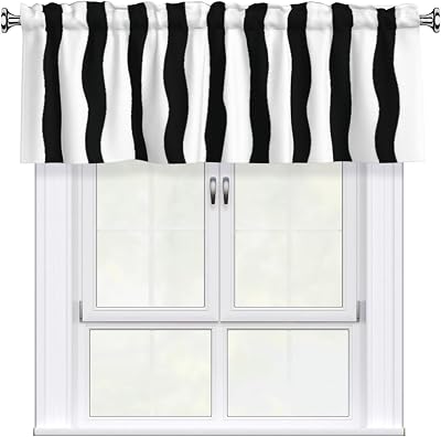 2 Pack Black and White Valances for Windows, Rod Pocket Valance for Windows Kitchen Living Room Decoration, Kitchen Curtains 54 x 18in