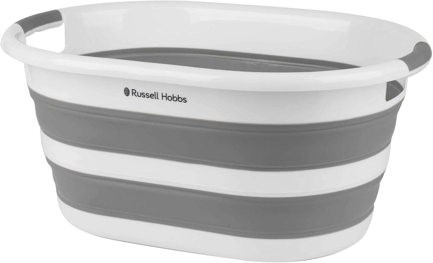 Russell Hobbs LA053879WHTEU Collapsible Laundry Basket – Large 27L Clothes Hamper Bin With Silicone Easy Grip Handles, Foldable Space Saving Washing Tub, Portable, IndoorOutdoor, Camping, Grey