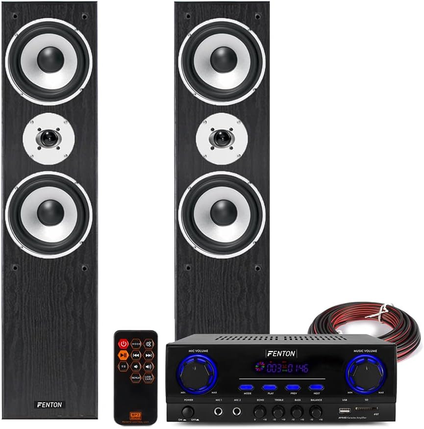 Skytec SHFT60 HiFi Tower Speakers and Stereo Amplifier Bluetooth MP3 Home Music System