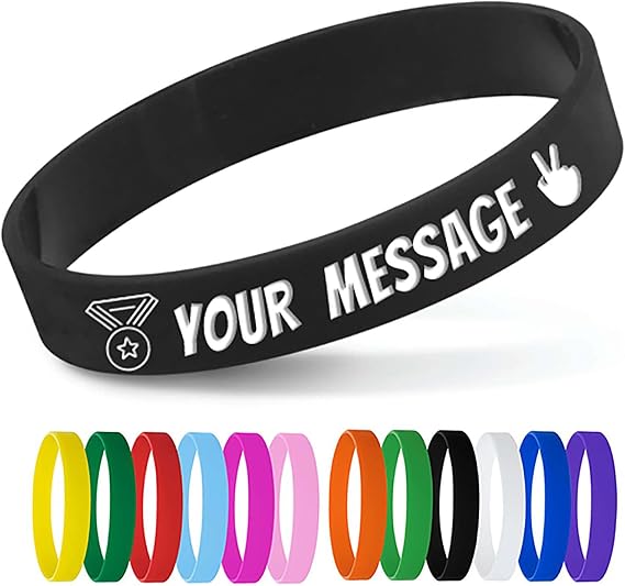 Personalized Silicone Wristbands Bulk with Text Message Custom Rubber Bracelets Customized Rubber Band Bracelets for Events, Motivation,Fundraisers, Awareness,Black