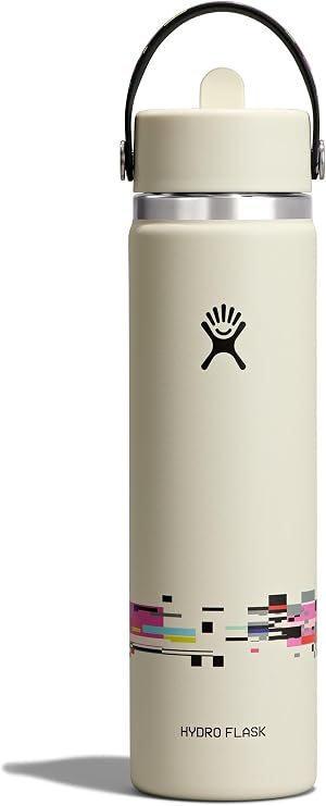 Hydro Flask Water Bottle - Insulated Stainless Steel - Wide Straw Lid, Non Spill, Leakproof in 24 Oz Glitch White