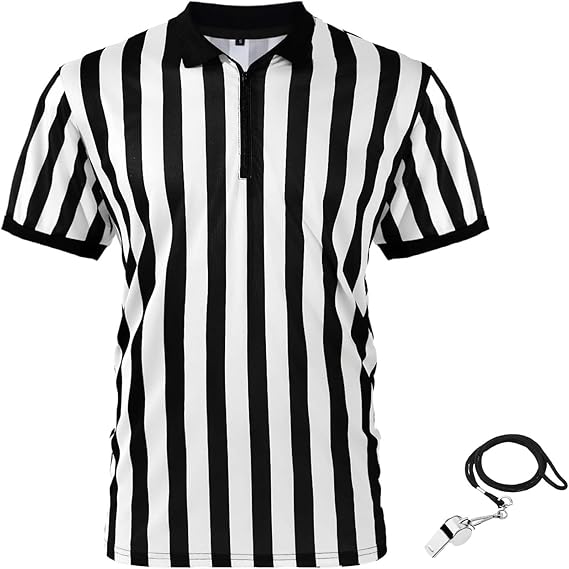 Syhood Referee Shirt Soccer Jersey Men Women with Whistle | Official Black White Striped, Halloween Costume, Football Basketball Ref Shirt Jersey, Cosplay, Adult Sports Uniform Goods