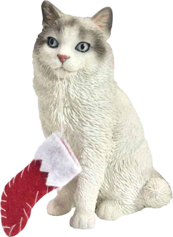Sandicast Bicolor Ragdoll Cat with Stocking Christmas Ornament