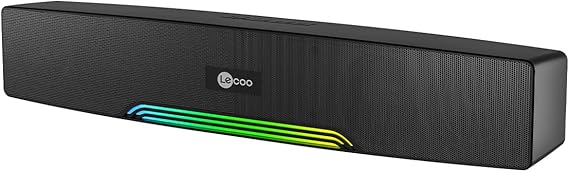 Lecoo DS109 10W Bluetooth Kablosuz RGB Aydınlatmalı Hoparlör - Masaüstü, PC, TV, Laptop Uyumlu, USB/SD Kart/AUX Girişi, 360° Surround Ses, Mikrofonlu Taşınabilir Soundbar Siyah