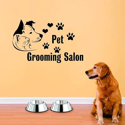 Pet Grooming Salon Wall Decal – Removable PVC Vinyl Sticker with Dog & Cat Design – Perfect Wall Art for Pet Shops, Vet Clinics, Grooming Studios, and Kids RoomsBlack-JWH331-pet Salon