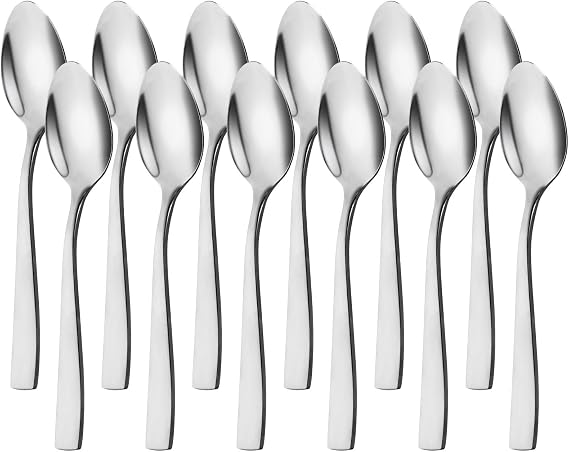 Teaspoons Set of 12,Stainless Steel Coffee Spoon,Dishwasher Safe, Perfect for Iced Coffee, Iced Tea, Milkshakes, Ice Cream(Silvery)