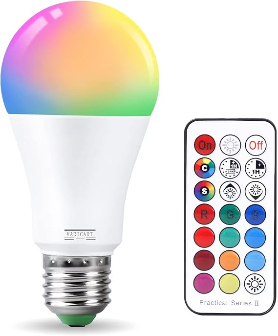 E27 Colour Changing Light Bulb, 10W RGB LED Light Bulbs with Remote Control [Energy Class E]