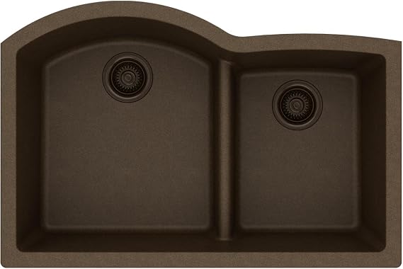Elkay Quartz Classic ELGHU3322RMC0 Mocha Offset 60/40 Double Bowl Undermount Sink with Aqua Divide