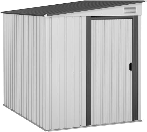 7 x 5ft Galvanised Metal Shed, with Sliding Door - White