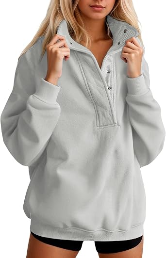 Womens Sweatshirts No Hood Quarter Button Mock Neck Sweatshirt Oversized Long Sleeve Henley Tops Womens Fall Fashion
