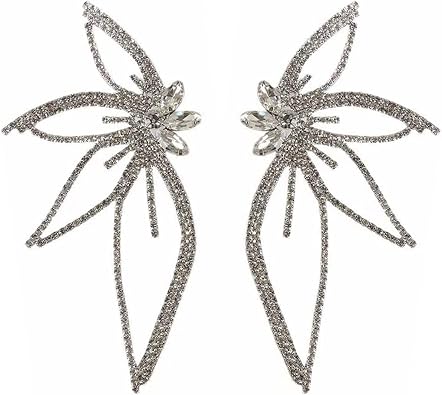 Huge Butterfly Studs Earrings Boho Vintage Rhinestone Statement Earrings Angel Wings Crystal Earrings Shiny Leaf-shaped Flower Stud Earrings Wedding Jewelry Gifts for Women