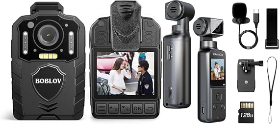 BOBLOV KJ25 1080P Body Cam, 3000mAh with 10-13Hrs Recording and 5K Body Camera with Microphone, W5 Vlogging Camera, 5K/15FPS and 4K/60FPS with 270 Rotating Lens, External Mic Support, Clip/Strap Opti