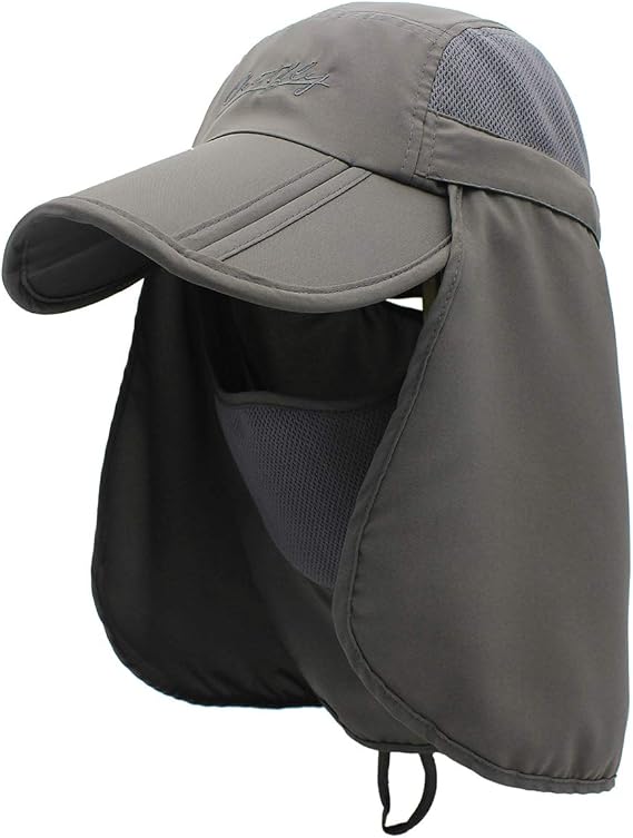 Surblue Baseball Sun Cap with Removable Neck Flap and Face Mask UPF 50+ | Foldable Unisex Sun Hat, UV Protection, Quick-Drying, Adjustable Buckle, Windproof Chin Strap for Outdoor Fishing Hiking
