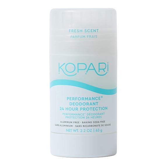 Kopari Performance Plus Aluminum-Free Deodorant, 24-Hour Odor Protection, No Aluminum, Parabens, or Baking Soda, Clear Formula, 2oz, 1 Pack