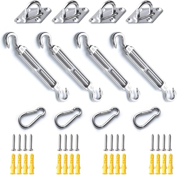 M6 Shade Sail Hardware Kit, 304 Stainless Steel Anti-Rust Hardware, 12-Piece Set with 16 Screws for Square and Triangular Shade Sails