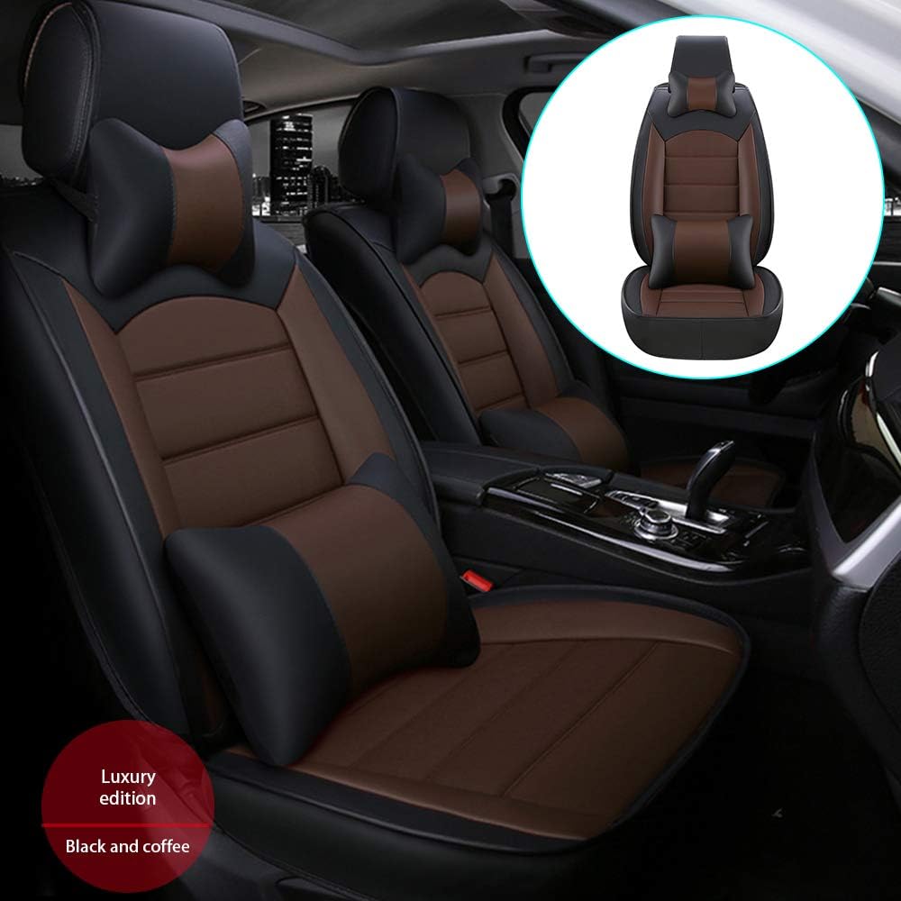 DBL Car Front Seat Cover for SEAT Arona Airbag Compatible Luxury PU Leatherette Car Seat Cushions Protector Black & Coffee