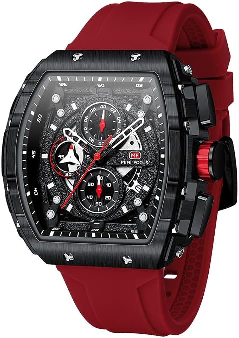 MF MINI FOCUS Watch for Men Wristwatch Fashion Hollow Big Dial Luminous Waterproof Sport Analog Quartz Business Chronograph Mens Watches Blue Silicon Strap Dress Watch