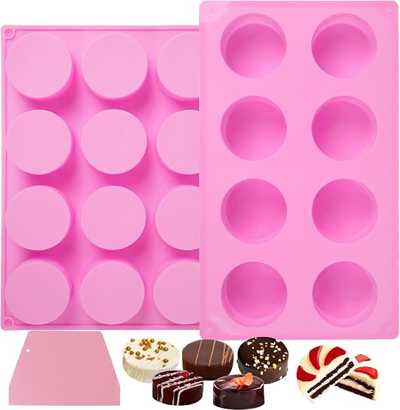 Silicone Cake Puck Mold Set,Cylinder Chocolate Cover Molds,12-Cavity&8-Cavity Round Cake Pop Silicone Molds for Candy,Cookie,Cake Cores,Jelly Baking