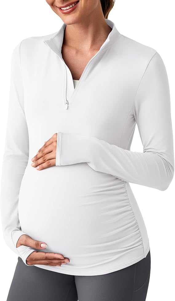 G4Free Lightbreeze Maternity Shirts Long Sleeve Quarter Zip Pregnancy Top