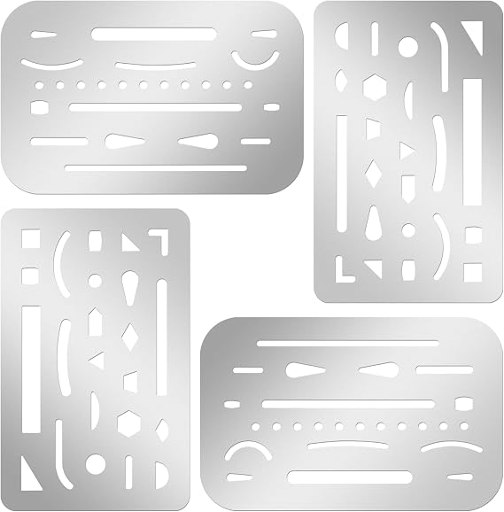 4 Pcs Eraser Shield Stainless Steel Drawing Template, Drafting Tools Drafting Stencils for Mechanical Drawing Engineering Design
