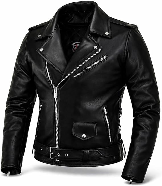 Men's Motorcycle Brando Leather Jacket 100% Cowhide Distressed Zip up Side Lacing Motorbike Jacket