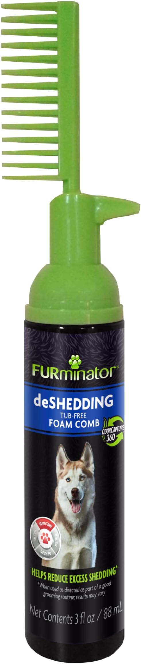 FURminator Tub-Free Deshedding Foam Shampoo Comb for Dogs, 3 oz